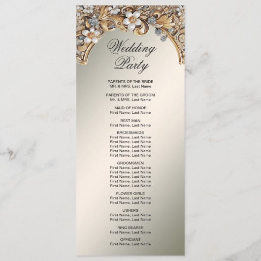 Dekoratives Gold White Floral Wedding Programm (Rückseite)