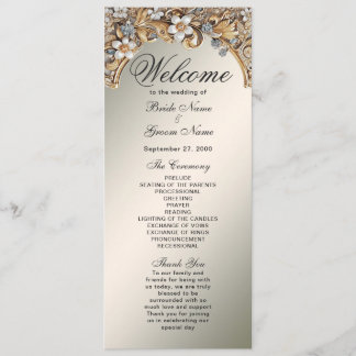 Dekoratives Gold White Floral Wedding Programm