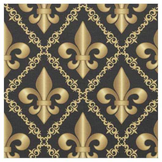Dekoratives goldenes Fleur-de-Lis-Muster Stoff (Nahaufnahme)