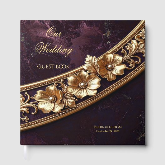 Dekoratives Goldenes Florales Gästebuch (Vorderseite)