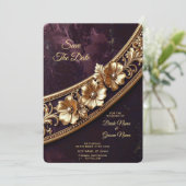 Dekoratives Goldenes Florales Save The Date (Stehend Vorderseite)