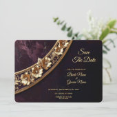 Dekoratives Goldenes Florales Save The Date (Stehend Vorderseite)