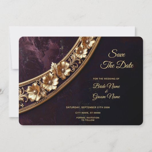 Dekoratives Goldenes Florales Save The Date (Vorderseite)
