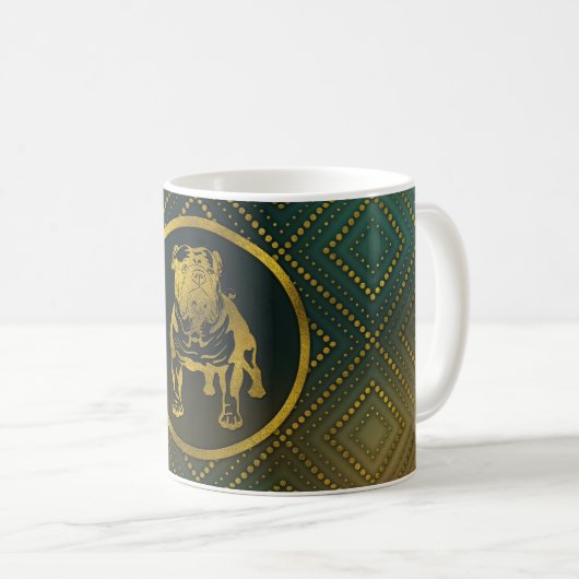 Dekoratives Goldenes geprägt - englische Bulldogge Kaffeetasse (VorderseiteRechts)