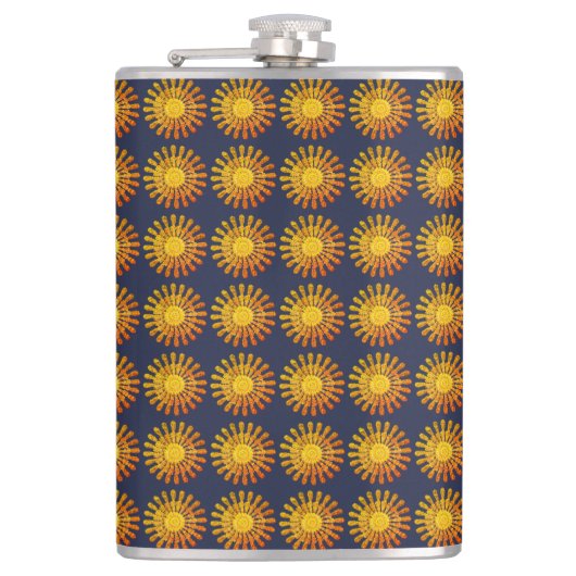 Dekoratives goldenes Sonnensymbol Flachmann (Vorderseite)