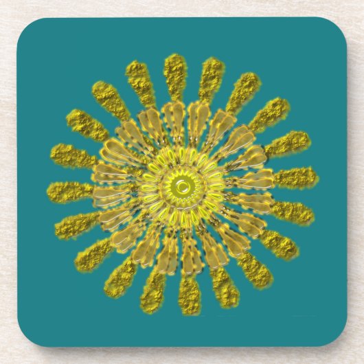 Dekoratives goldenes Sonnensymbol Getränkeuntersetzer (Vorderseite)