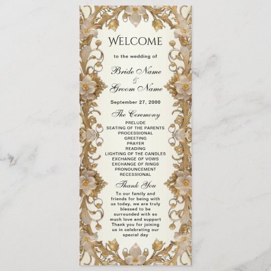 Dekoratives Goldhochzeitsprogramm für weiße Blume Programm (Vorderseite)