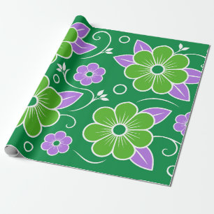 Dekoratives grünes und violettes Blumenmuster Geschenkpapier