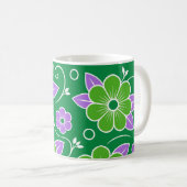 Dekoratives grünes und violettes Blumenmuster Kaffeetasse (VorderseiteRechts)