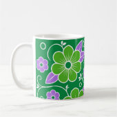 Dekoratives grünes und violettes Blumenmuster Kaffeetasse (Links)