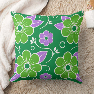 Dekoratives grünes und violettes Blumenmuster Kissen
