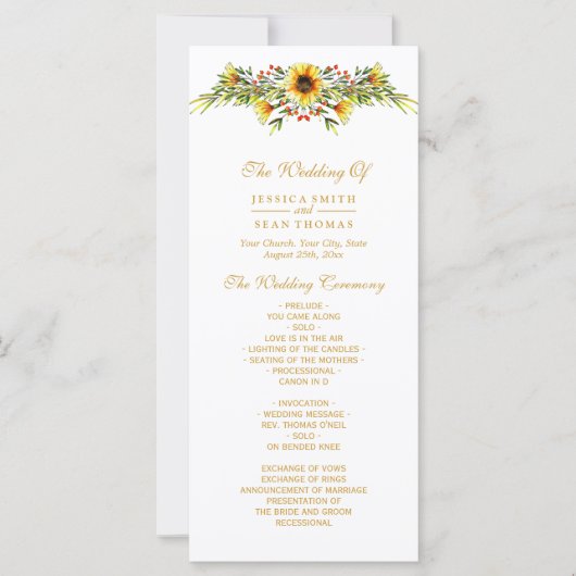 Dekoratives Hochzeitsprogramm für Sommer-Blume (Vorderseite)