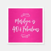 Dekoratives Hot Pink und White Script 40 & Fabulou Serviette (Vorderseite)