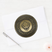 Dekoratives Khanda-Symbol Gold auf schwarz Runder Aufkleber (Umschlag)