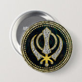 Dekoratives Khanda Symbol mit Edelsteinen u. Gold Button (Vorne & Hinten)