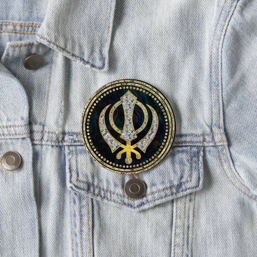 Dekoratives Khanda Symbol mit Edelsteinen u. Gold Button (Beispiel)