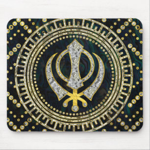 Dekoratives Khanda Symbol mit Edelsteinen u. Gold Mousepad
