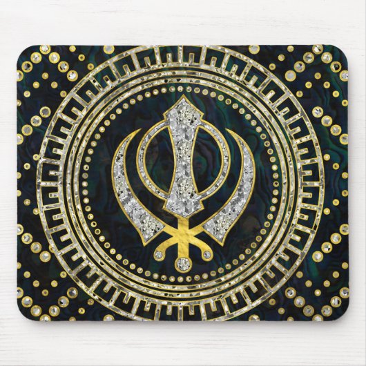 Dekoratives Khanda Symbol mit Edelsteinen u. Gold Mousepad (Vorne)