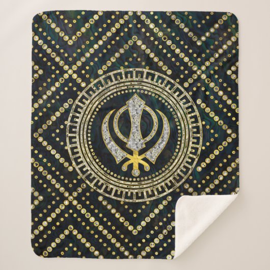 Dekoratives Khanda Symbol mit Edelsteinen u. Gold Sherpadecke (Vorderseite)