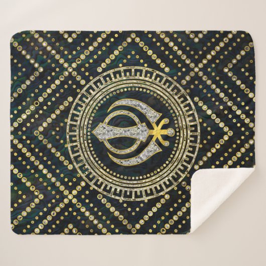 Dekoratives Khanda Symbol mit Edelsteinen u. Gold Sherpadecke (Vorderseite (Horizontal))