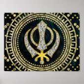 Dekoratives Khanda-Symbol mit Edelsteinen und Gold Poster (Vorne)