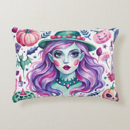Dekoratives Kissen mit Hexe und Halloween-Druck