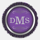 Dekoratives Lila- und Silberdesign mit Monogramm Runder Aufkleber (Vorderseite)