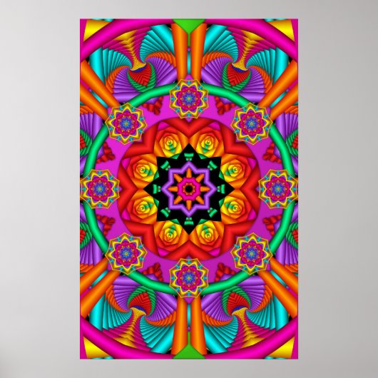 Dekoratives Mandala-Poster in Regenbogenfarben Poster (Vorne)