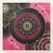 Dekoratives Mandala Rosa und Schwarz  Glasuntersetzer (Vorderseite)