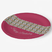 Dekoratives Muster mit Burgund Pappteller (Schrägansicht)