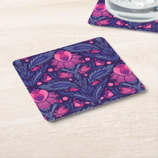 Dekoratives Muster mit Herzen Rechteckiger Pappuntersetzer (angewinkelt)