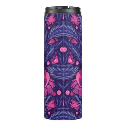 Dekoratives Muster mit Herzen Thermosbecher (Rückseite)