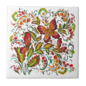 Dekoratives Muster mit Schmetterlingen und Blumen Fliese (Vorderseite)