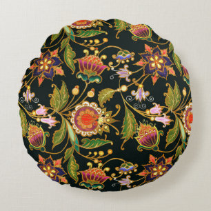 dekoratives nahtloses Muster. Blume Blätter  Rundes Kissen