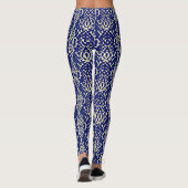 Dekoratives Navy Blue Damask Muster Leggings (Rückseite)