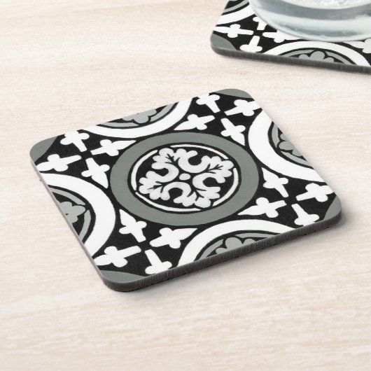 Dekoratives Renaissance Rosette Tile Design Getränkeuntersetzer (Linke Seite)