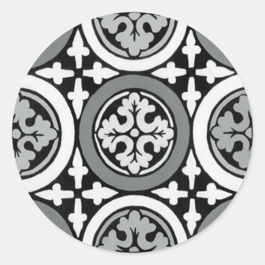 Dekoratives Renaissance Rosette Tile Design Runder Aufkleber (Vorderseite)