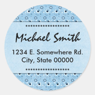 Dekoratives Retro Blue Dots Name Address Buchzeich Runder Aufkleber