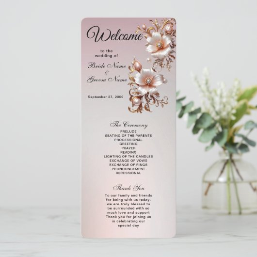 Dekoratives rosa Blumen-Hochzeitsprogramm Programm (Stehend Vorderseite)
