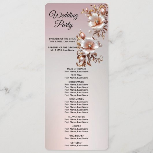 Dekoratives rosa Blumen-Hochzeitsprogramm Programm (Rückseite)
