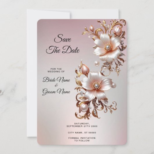 Dekoratives rosa florales Save The Date (Vorderseite)