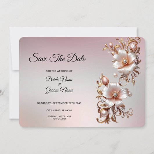 Dekoratives rosa florales Save The Date (Vorderseite)