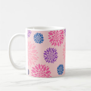 Dekoratives rosa lila und blaues Blumenmuster Kaffeetasse