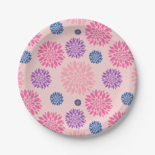 Dekoratives rosa lila und blaues Blumenmuster Pappteller