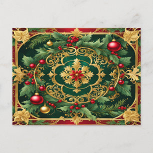 Dekoratives Rot Gold Grün Weihnachten Feiertag Postkarte