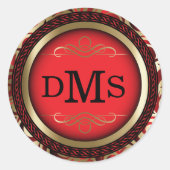 Dekoratives Rot- und Golddesign mit Monogramm Runder Aufkleber (Vorderseite)