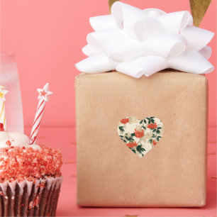 Dekoratives Rot-Weiß-Berry-Muster Herz-Aufkleber