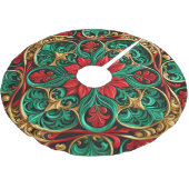 Dekoratives Rotes Grünes Holiday Tree Skirt Polyester Weihnachtsbaumdecke (Schrägansicht)