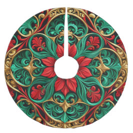 Dekoratives Rotes Grünes Holiday Tree Skirt Polyester Weihnachtsbaumdecke