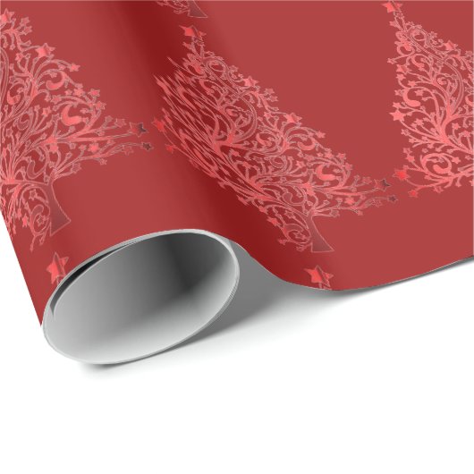 Dekoratives Rotweihnachtsbaummuster Geschenkpapier (Rolleneckpunkt)